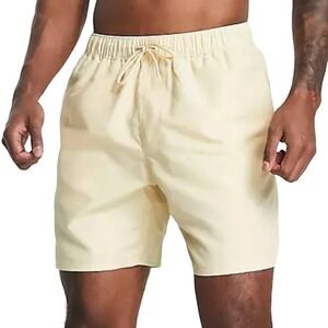 ASOS Design 2 Pack Swim Shorts in Green/Beige, Size S​​​​​